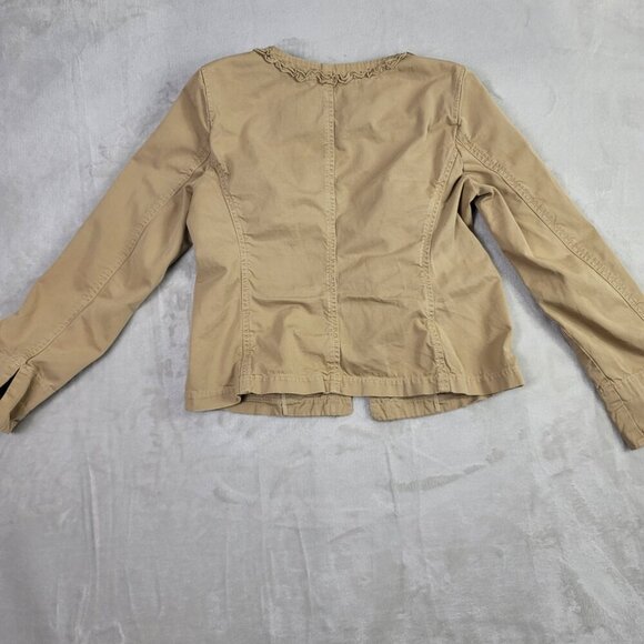 J. Crew Tan Ruffle Trim Classic Twill Chino Women's Jacket | Size 8 - Picture 10 of 11